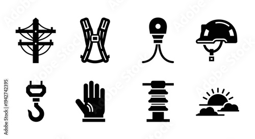 Safety equipment silhouettes for construction and industrial settings