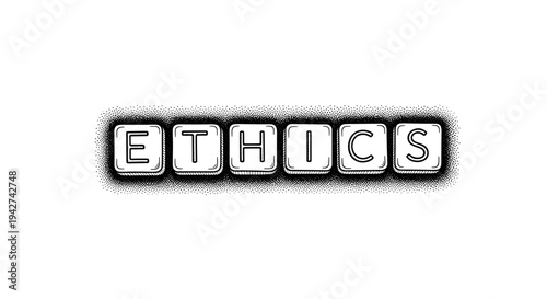 Retro dotted square typography design featuring the word ethics