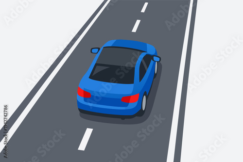 Blue car driving on a road isometric vector