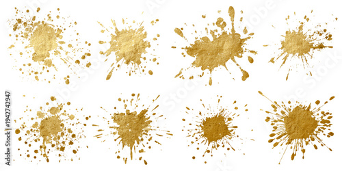 Luxury golden grunge paint brush stroke set splash vector design. abstract gold foil stain artistic line element banner border frame background.