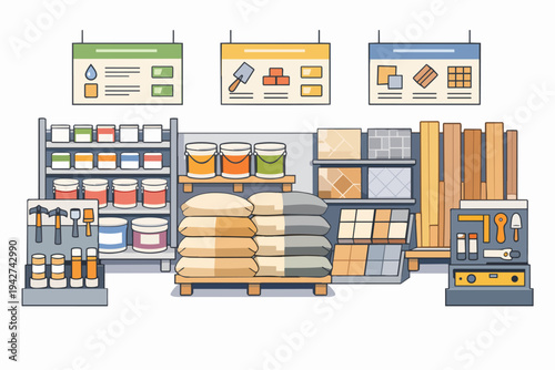 Building materials and renovation supplies in store