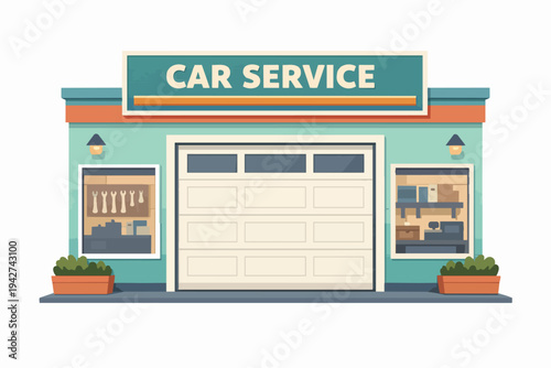 Car service and auto repair shop flat illustration