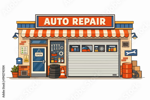 Auto repair shop building offering vehicle maintenance services