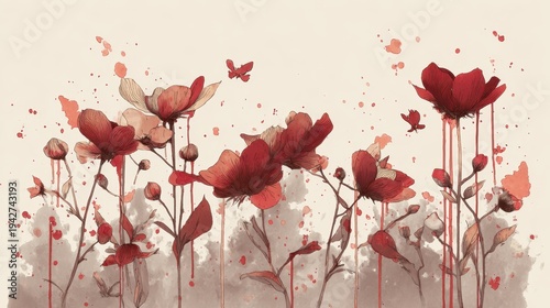 Flowers in a red landscape