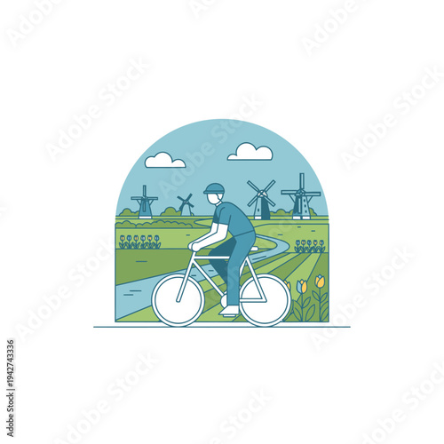 Man riding a bicycle on a scenic path.