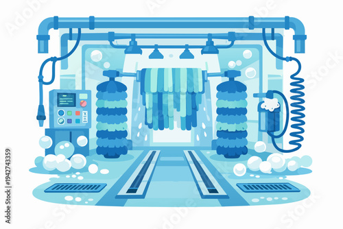 Automatic car wash station cleaning vehicle illustration