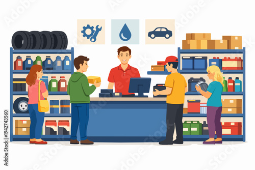 Customers buying automotive parts and car accessories