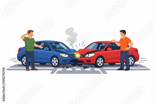 Drivers experiencing car accident crash damage and insurance claim