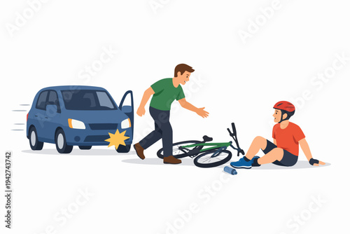 Car hitting cyclist in a road accident scenario