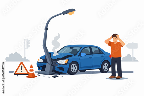 Driver distraught after car crash hitting a lamppost