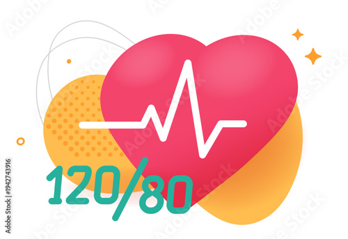 Heart heartbeat pulse ecg cardiogram with blood pressure rate graphic, modern flat 3d vector illustration isolated on abstract background, cardiology ekg healthcare medical diagnostic concept image
