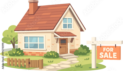 House for sale sign standing in front of property