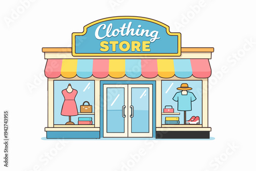 Clothing store front displaying fashion apparel and items