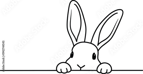 Cute cartoon bunny peeking from behind a line