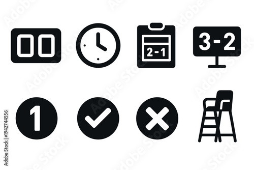 Sports scoreboard and icons set in flat style for game interfaces