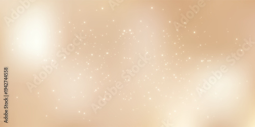 Sparkling beige background featuring golden glitter particles with soft bokeh lights and champagne cream texture for elegant holiday decorations. Vector illustration.