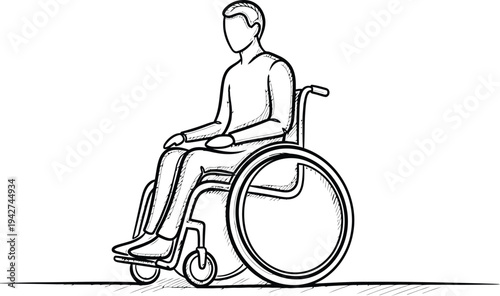 Man sitting in a wheelchair simple line drawing