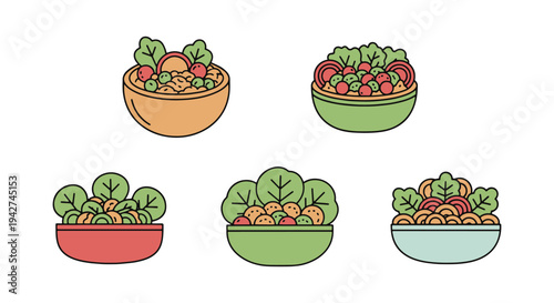 Low Carb Salad Line art vector modern abstract color design
