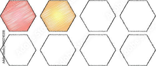 Abstract Scribed Hexagon Symbol Set with Clean Construction Lines — Professional Geometric Hexagon Vector Elements for Logo Design, Branding, and Futuristic Visual Projects