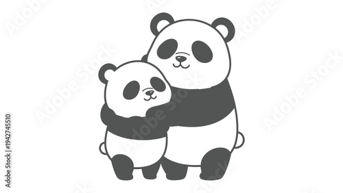Panda Hug: A heartwarming illustration depicts a mother panda tenderly hugging her cub, symbolizing unconditional love and maternal bond.