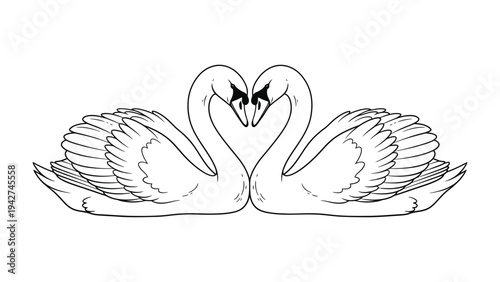 Swan Love: Two elegant swans form a heart with their necks, symbolizing love and connection, perfect for conveying emotions of romance and togetherness.