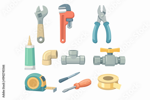 Plumbing tools set for home repair and maintenance