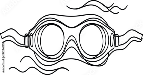 Swimming Goggles Continuous Line Drawing Illustration for Pool Training, Diving Equipment, Water Sports, and Summer Recreation Design Concept