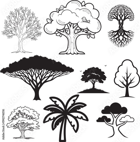 Black & White Tree Vector Silhouettes Nature Clipart Collection”
