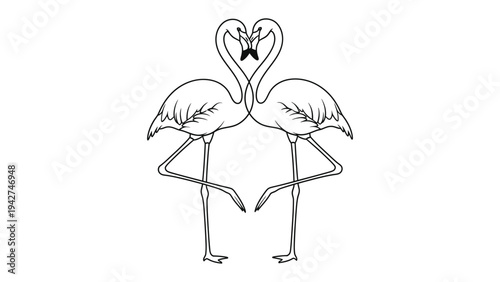 Flamingos forming a heart: Two elegant flamingos, their graceful necks intertwined to form a heart, symbolising love and harmony. A timeless depiction of affection in the animal kingdom.