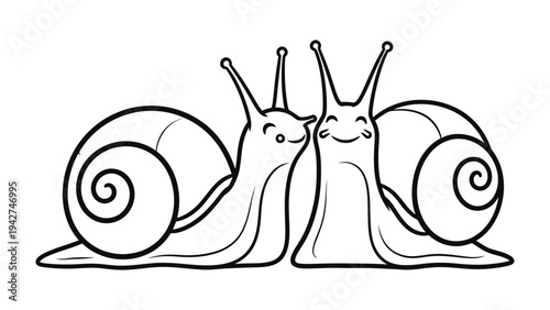 Snails in Love: Two happy snail sharing a cute moment with each other.
