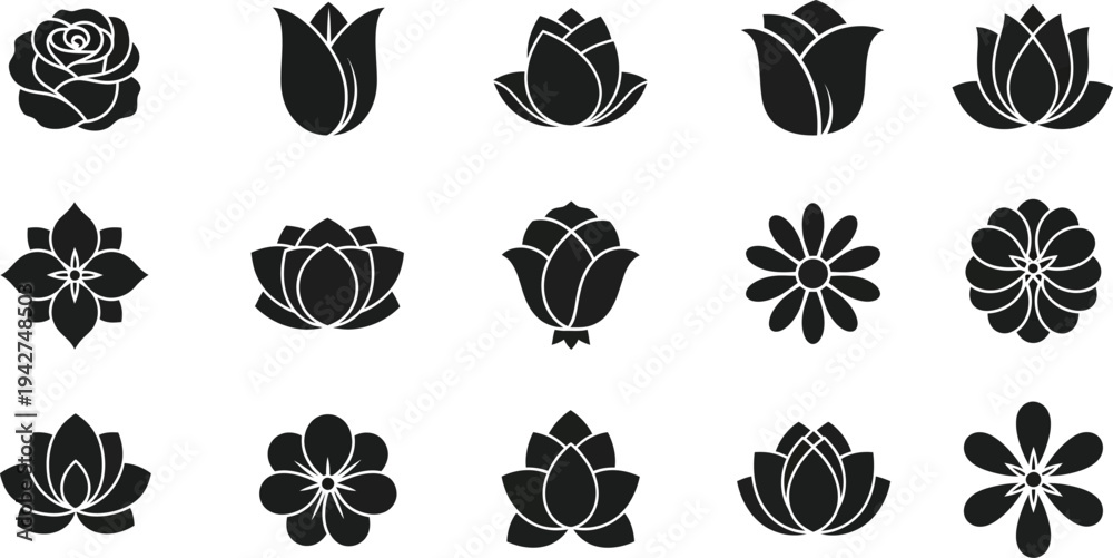 Fototapeta premium Black and white lotus flower symbol