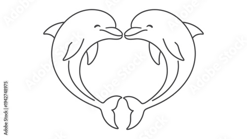 Dolphin Romance: A charming illustration depicts two dolphins in a loving embrace, their bodies forming a heart shape, and conveying the sentiment of love and affection.