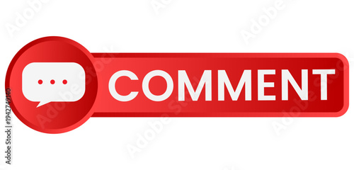 Red Comment Button with Speech Bubble Icon for Social Media and Web UI
