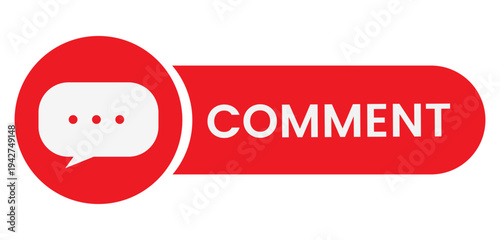 Red Comment Button with Speech Bubble Icon and Text