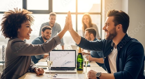 Business team celebrating success with high five gesture