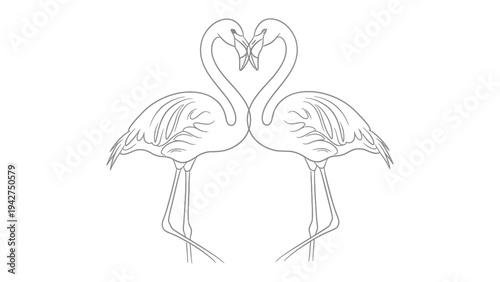 Flamingo Heart: A graceful line art design of two flamingos forming a heart shape with their necks, symbolizing love and partnership in nature.