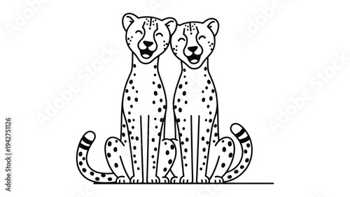 Friendly Cheetahs: Two joyful cheetahs, depicted in a charming illustrative style, sit side by side. Their infectious happiness radiates warmth and positivity.
