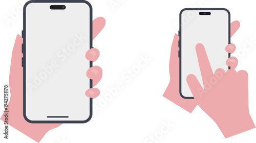 Hand Holding Smartphone and Touch Gesture Flat Vector Illustration Set