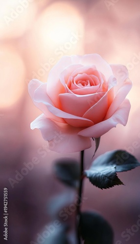 Beautiful Pink Rose Blooming Gracefully On A Soft Background, Symbolizing Love And Tranquility