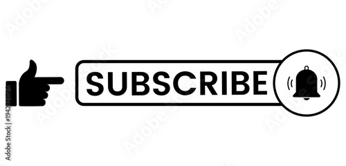Black Outline Subscribe Button with Notification Bell and Finger Pointer Icon