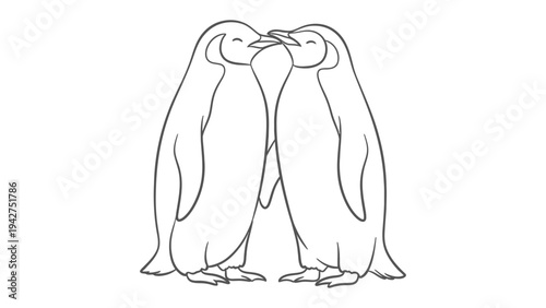 Love Dance of the Penguins: Two penguins share an intimate moment, their beaks gently touching in a gesture of affection and connection. An image illustrating the tenderness of the animal world.
