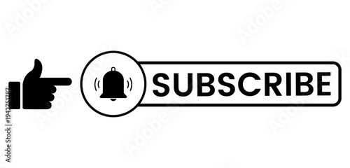 Black and White Subscribe Button with Like Hand and Notification Bell