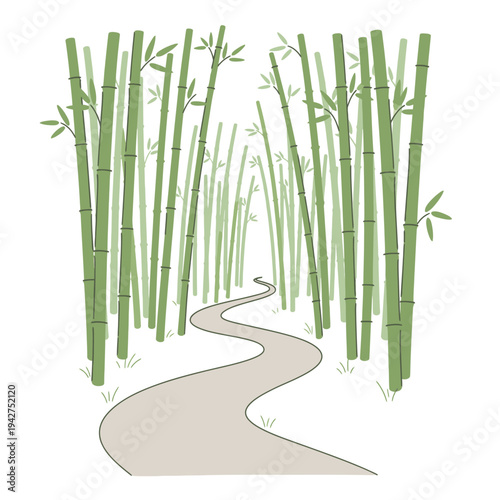 Serene Bamboo Forest Path Illustration.