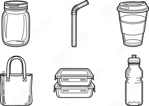 Collection of reusable containers and accessories for sustainable living and zero waste