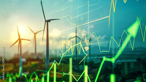 Increase in electricity prices on the world market. Green energy in full development.Investment finance chart,stock market business and exchange financial growth graph