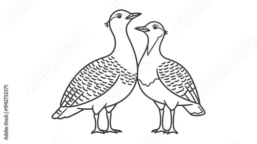 Avian Companions: A minimalist line drawing captures the elegance of two birds standing side-by-side, their forms a testament to the beauty of simplicity and the bond of companionship. 