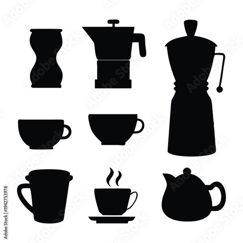 Coffee and Tea Utensils Silhouettes Collection