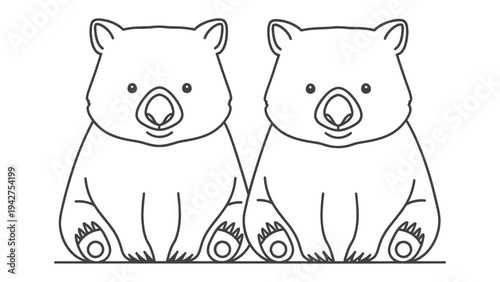 Adorable Wombats: Two charming wombat illustrations, depicting the endearing essence of the Australian marsupial.