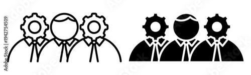 Linear icon. Replacement of employees and jobs with robotic artificial intelligence systems. Simple black and white vector symbol isolated on white background