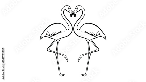 Flamingo Love: Two graceful flamingo form a heart shape with their necks symbolizing affection, love, and the beauty of nature.